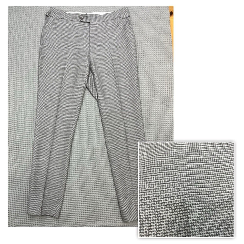 Suitsupply Soho Trousers 30X28 Grey Micro Houndstooth Wool Silk Linen Dress Pant